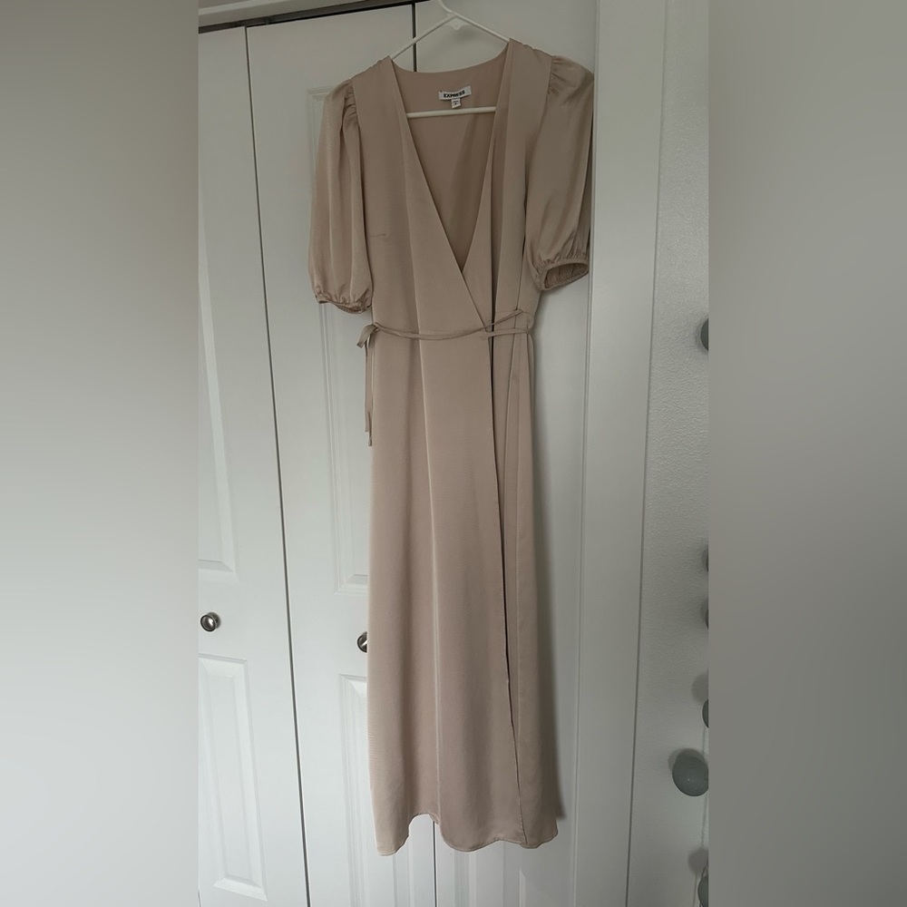 Elegant Beige Wrap Dress